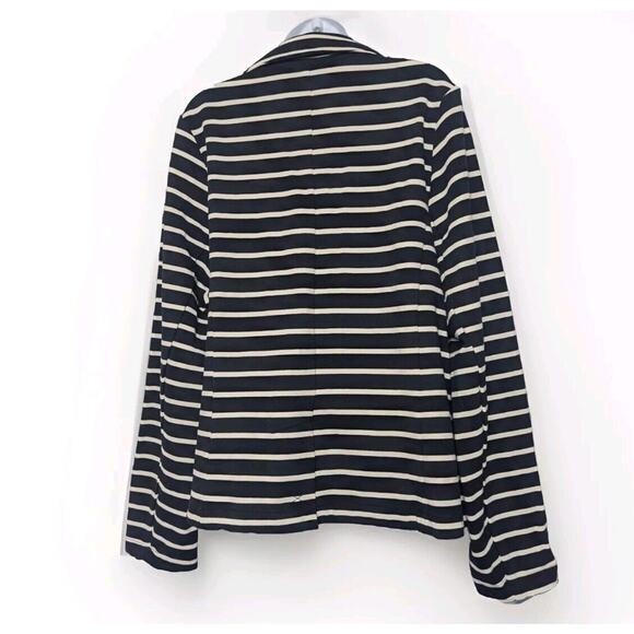 Lane Bryant Black White Striped Jacket Blazer 1 Button Pocket V Plus Size 16 - Picture 2 of 7